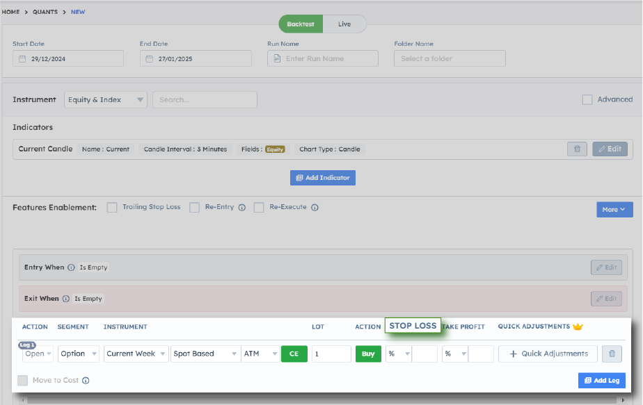 Stop loss order in QuantMan