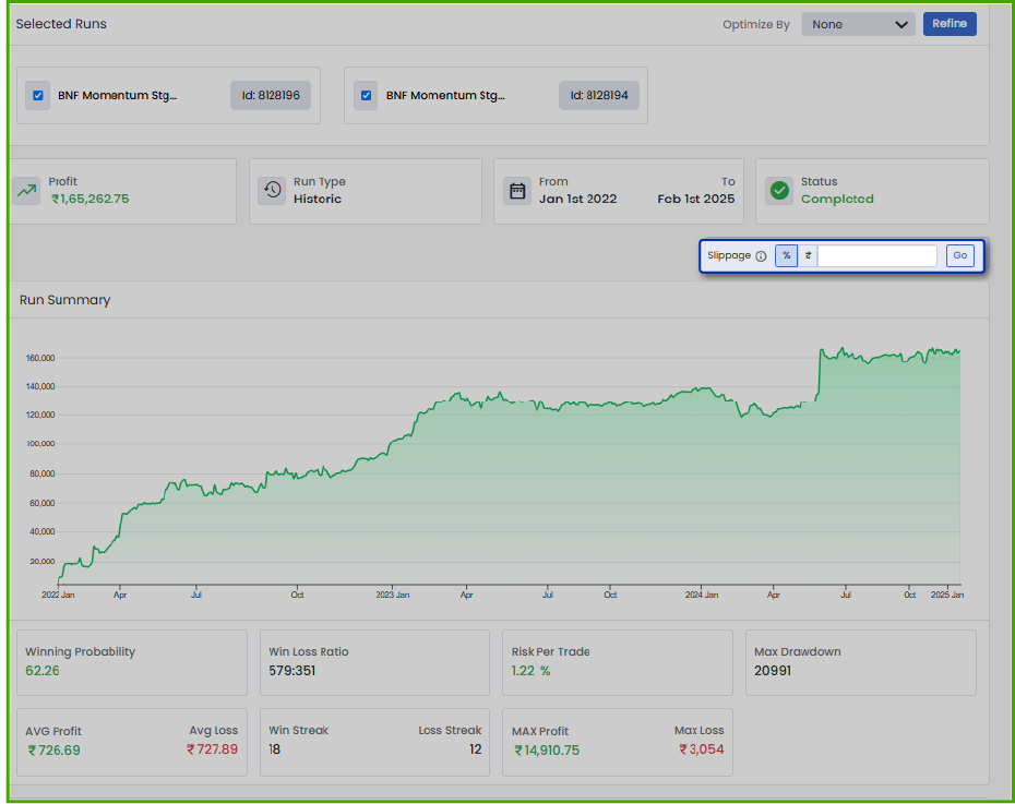 Slippage inside QuantMan Backtest Page